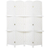 HOMCOM 4 Panel Folding Room Divider with Two Shelves & Arched Top – Freestanding Privacy Screen, 160 x 170cm, White