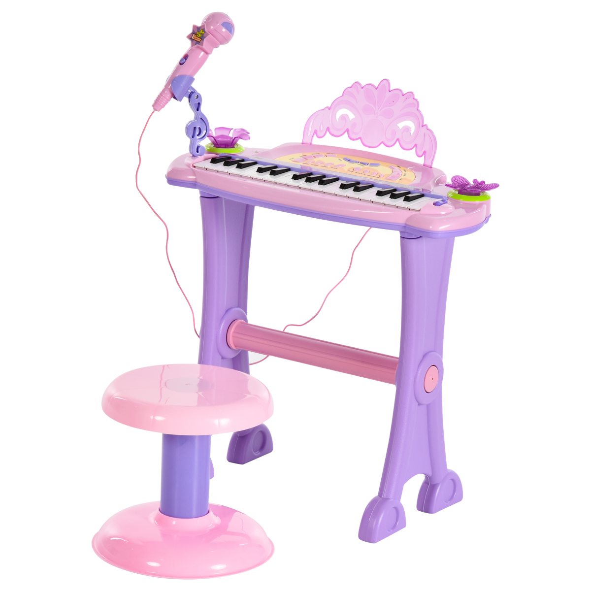 HOMCOM Kids 32-Key Electronic Keyboard with Microphone & Stool – Mini Organ Piano Toy for Ages 3-6