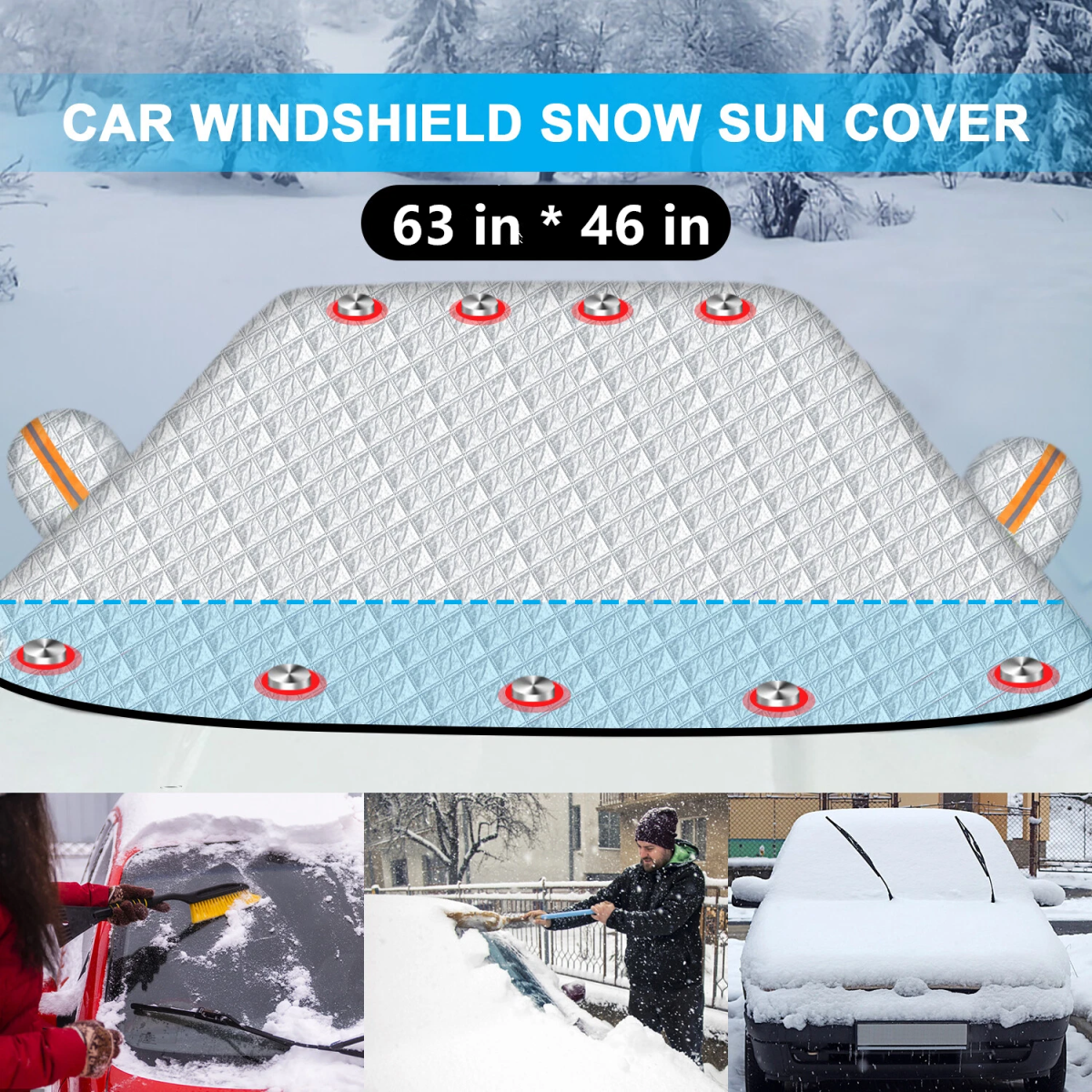 Magnetic Car Windscreen Cover with 9 Magnets & Mirror Covers – Frost, Ice, Snow & Sun Protector, Silver