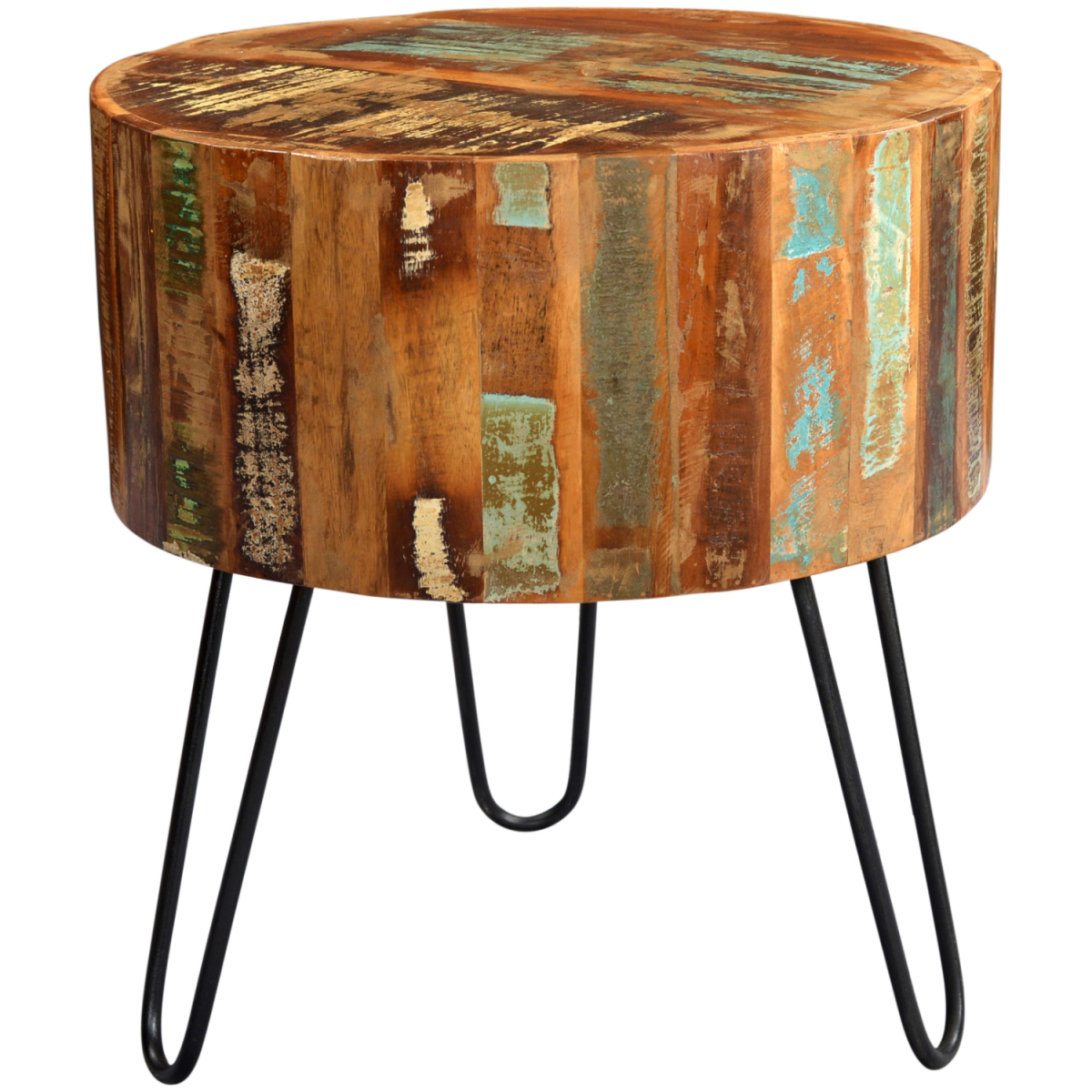 Coastal reclaimed wood drum side table