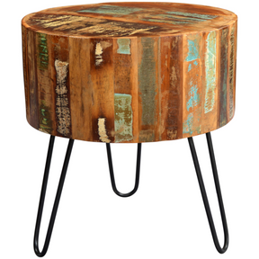 Coastal reclaimed wood drum side table