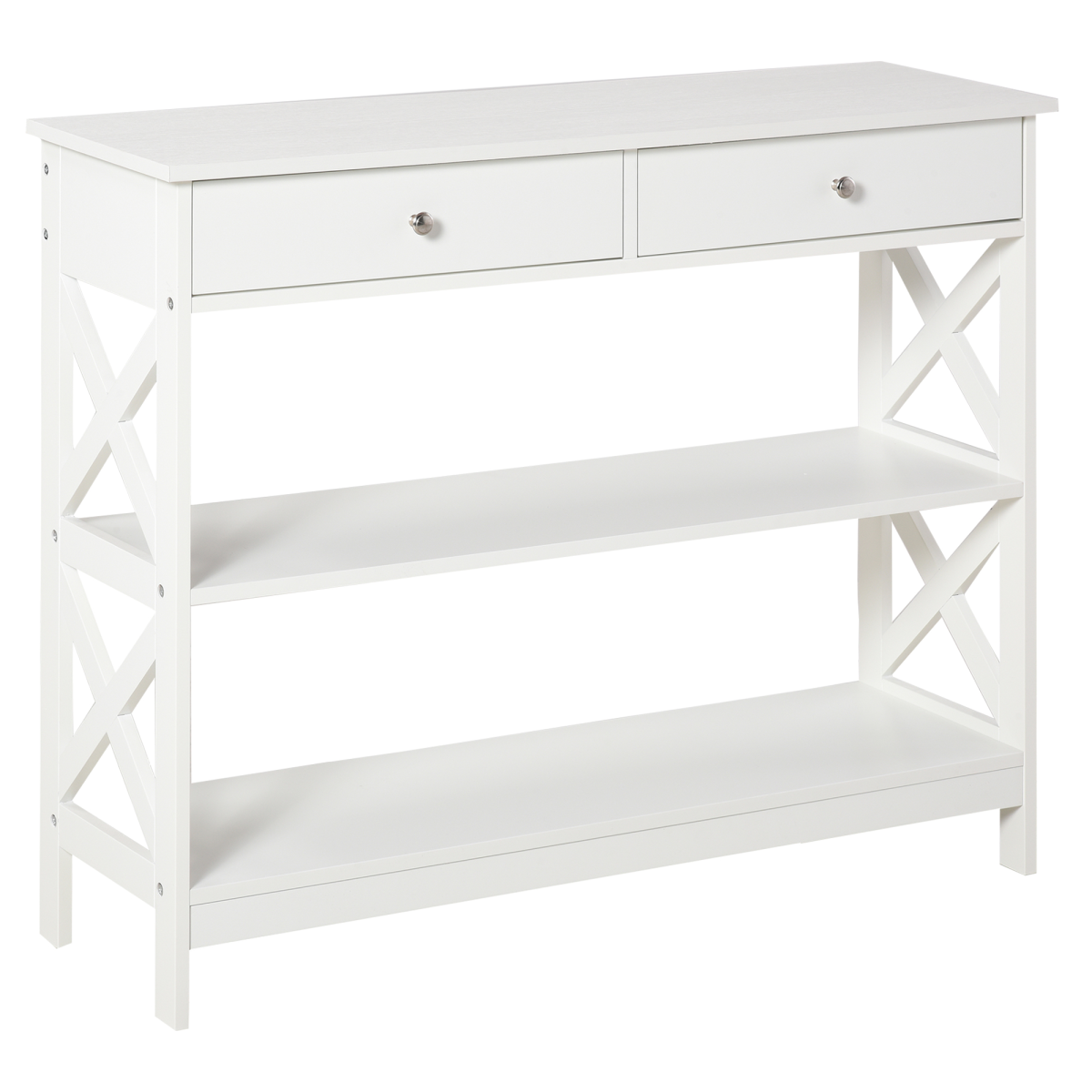 HOMCOM Console Table with 2 Drawers and Open Shelves – Hallway Side Desk, White