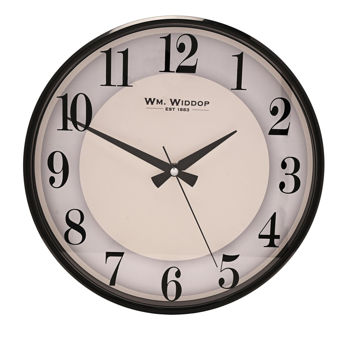 Widdop 31cm Slim Line Wall Clock with White Dial and Matt Black Border – Modern Round Home or Office Decor