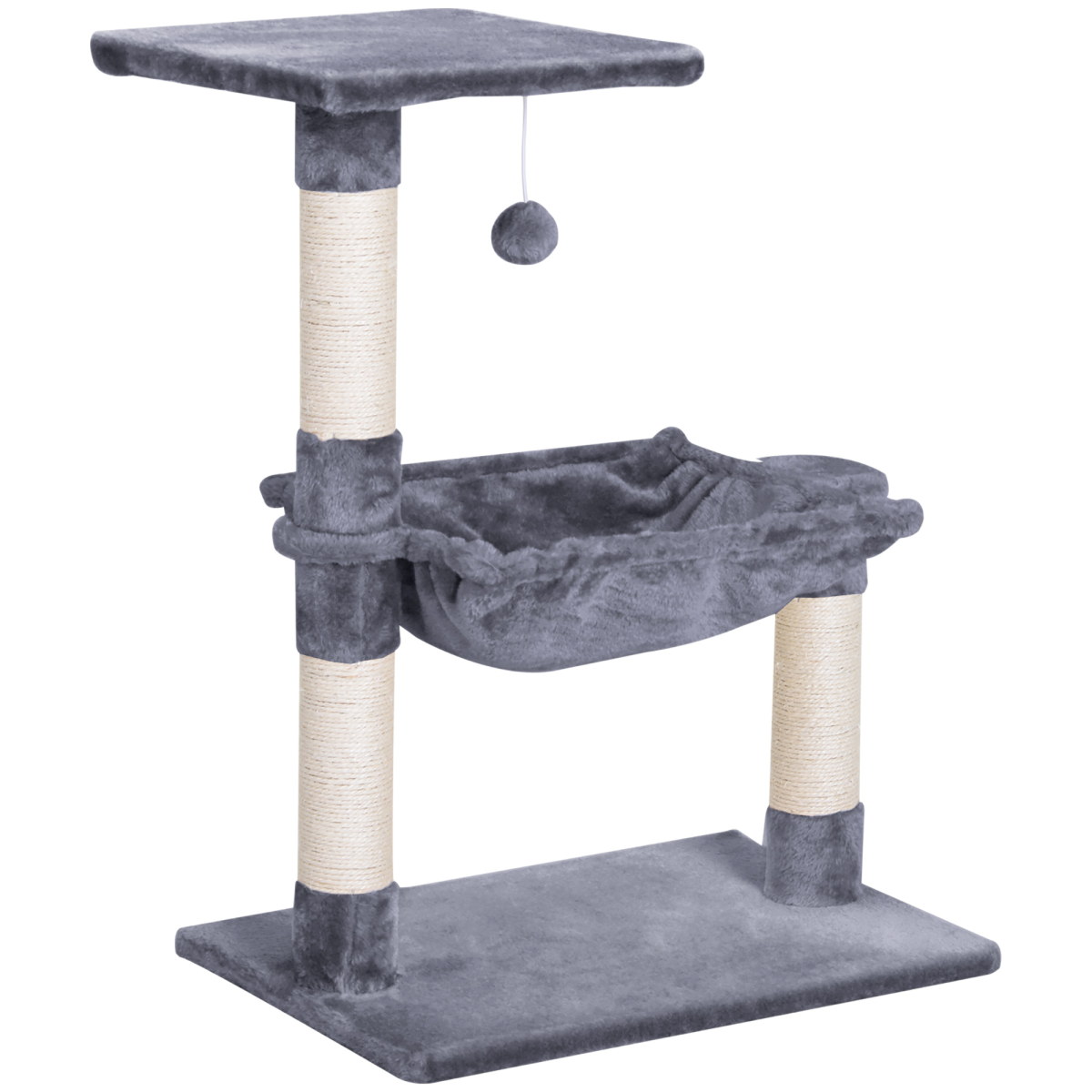 Pawhut 70cm Cat Tree with Sisal Scratching Posts, Hammock and Hanging Ball – Two-Tier Kitten Activity Centre
