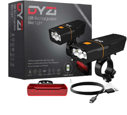DYZI XRAY-3000 USB Rechargeable Front Bike Light with 3 CREE LEDs & Built-In Power Bank – Daytime Visibility