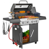 Outsunny 4+1 Burner Gas BBQ Grill with Clear View Lid, Thermometer and Storage Cabinet – Propane Barbecue on Wheels, Black