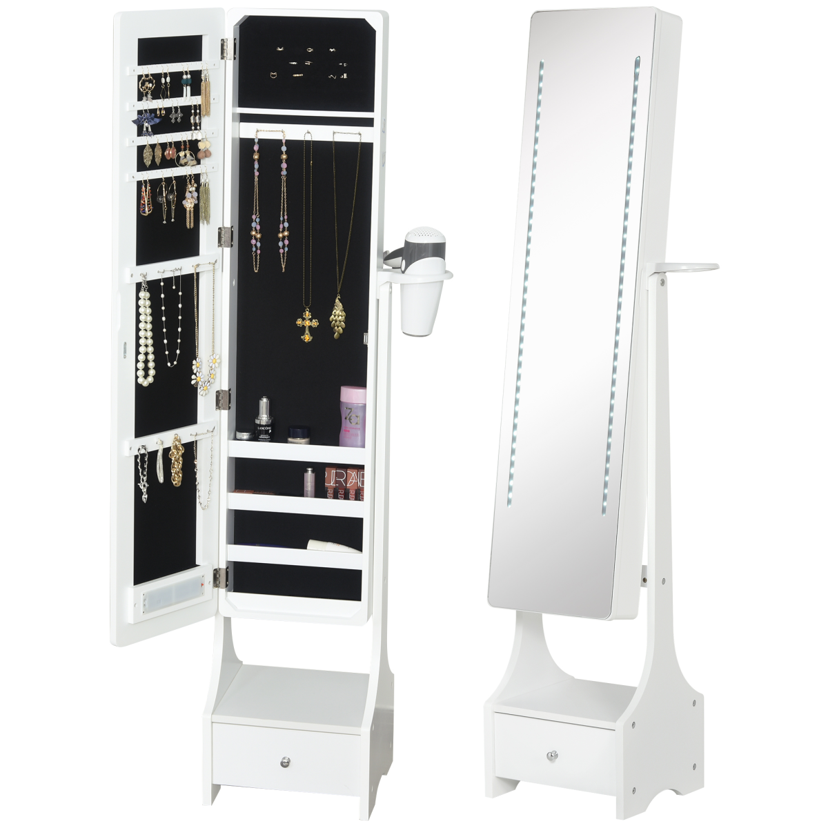 Freestanding LED mirror jewellery armoire