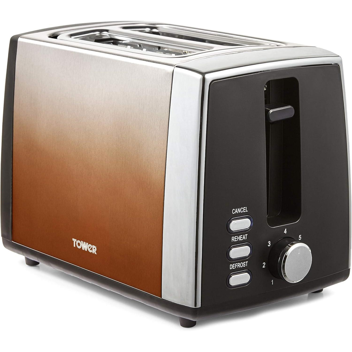 Tower Infinity Ombre 900W 2 Slice Toaster with 7 Browning Settings & Defrost – Stainless Steel, Copper