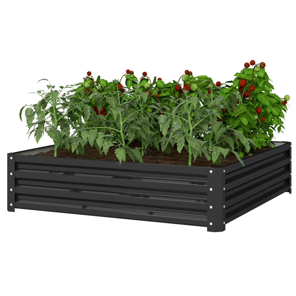 Outsunny 120 x 120cm Galvanised Steel Raised Garden Bed – Modular Planter Kit for Flowers and Vegetables, Grey