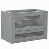 PawHut 2-Level Wooden Hamster Cage with Platforms, Ramp & Openable Mesh Roof – Small Animal Hutch, Grey