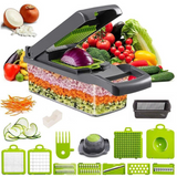 16-in-1 Vegetable Chopper with 1.5L Container, 8 Blades & Peeler – Salad, Fruit & Food Slicer Dicer, Grey