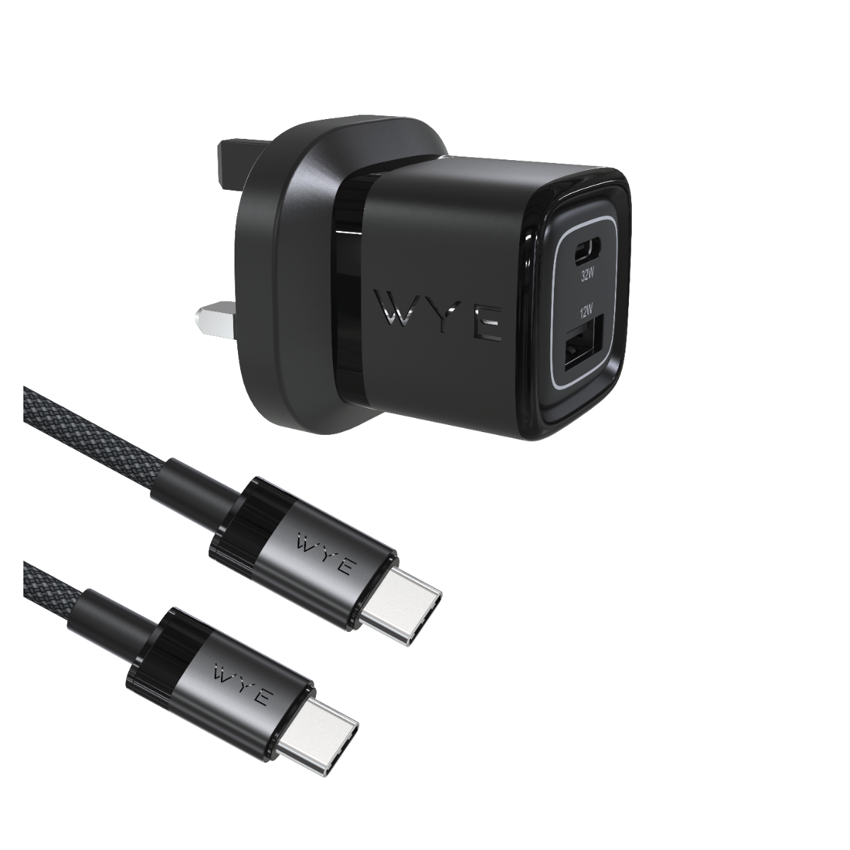 WYEFLUX 25W Single USB-C GaN III Charger with USB-C to USB-C Cable – Fast Charging Kit, Black/White