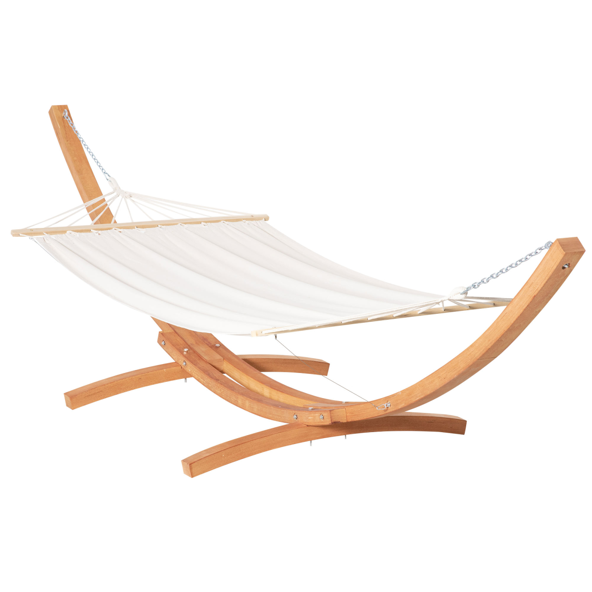 White garden hammock with wooden stand