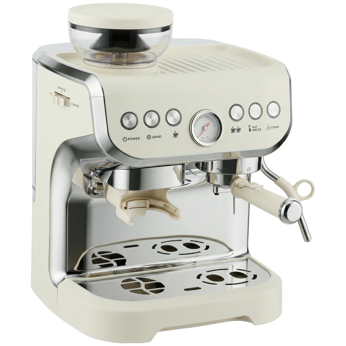 HOMCOM 15 Bar Espresso Coffee Machine with Adjustable Grinder, Steam Wand and Accessories – Cream White