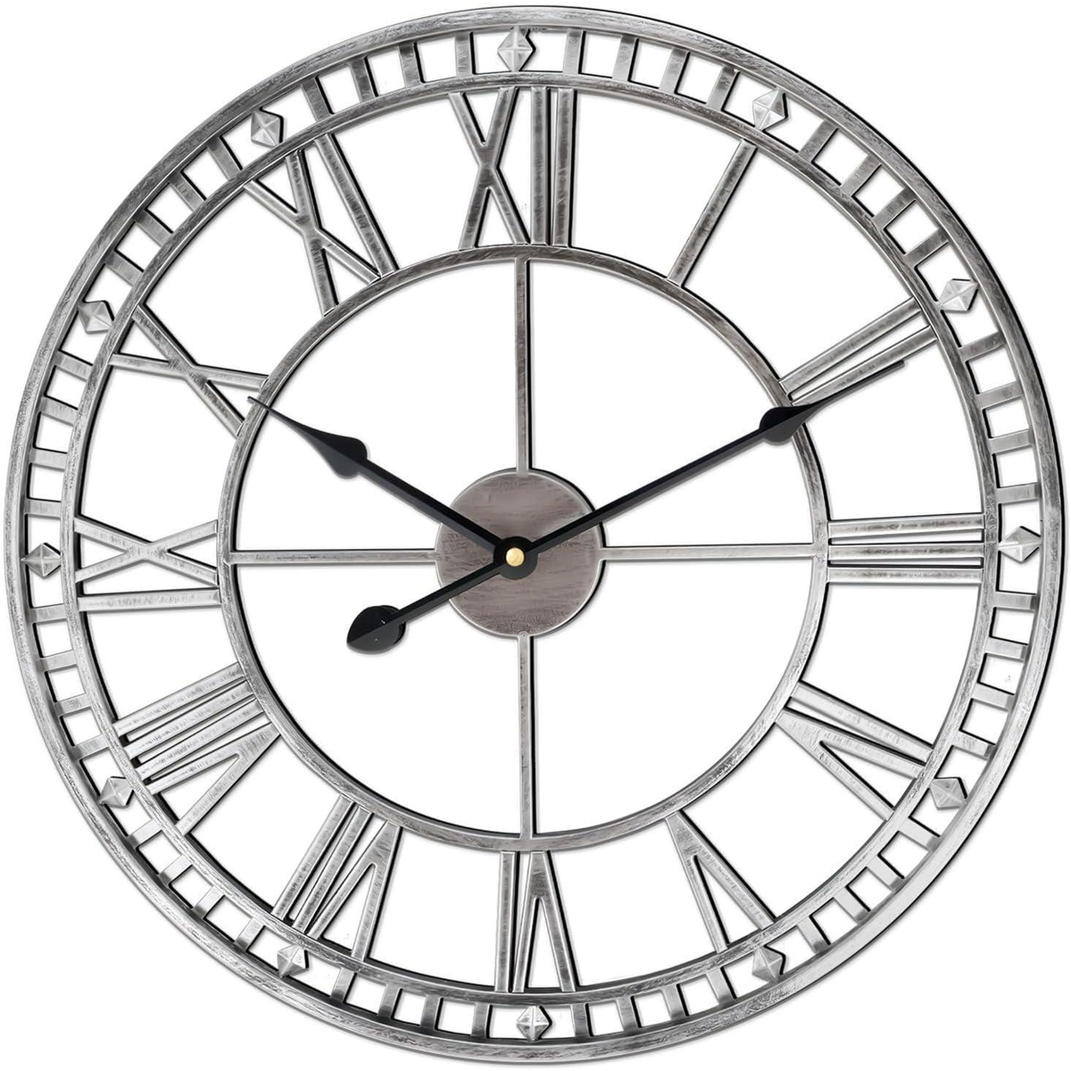 40cm Metal Wall Clock with Open-Face Roman Numeral Design – Vintage Style Home Décor, Silver