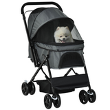 Pawhut Foldable Dog Pet Stroller with Reversible Handle, Canopy and Storage Basket – Travel Carriage, Grey