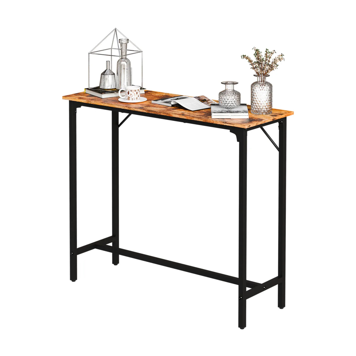 43-Inch Pub Height Bar Table with MDF Top and Iron Frame, 209 lbs Capacity – Kitchen Bar Counter, Brown