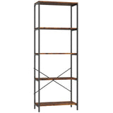HOMCOM 5-Tier Industrial Bookcase with Metal Frame and Anti-Tipping Straps – Display Shelf, Rustic Brown and Black