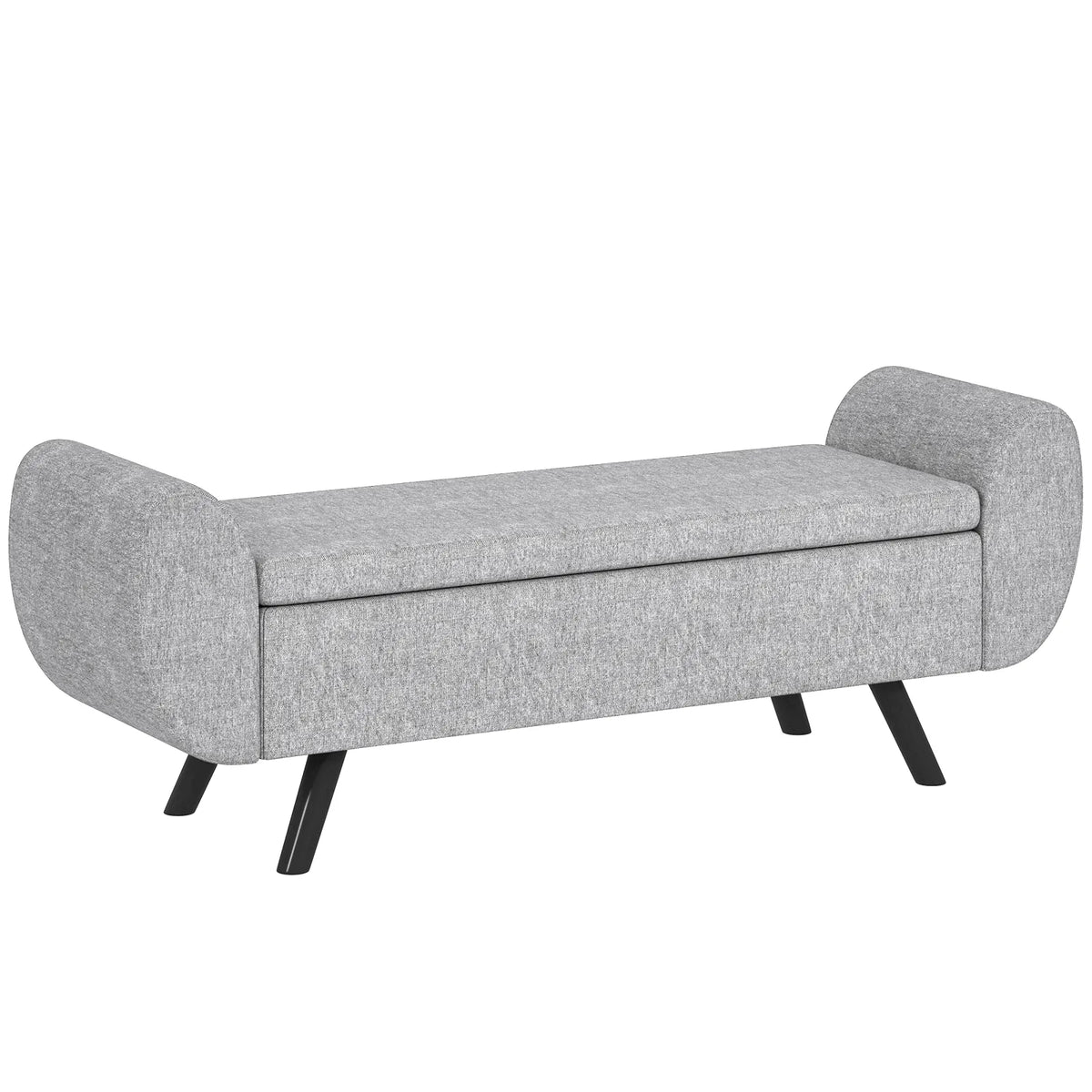 HOMCOM Storage Ottoman Bench with Armrests, 53.8L Lift-Top Storage & Rubberwood Legs – Upholstered Linen Window Seat, Dark Grey
