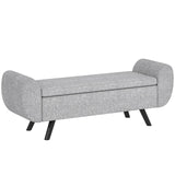 HOMCOM Storage Ottoman Bench with Armrests, 53.8L Lift-Top Storage & Rubberwood Legs – Upholstered Linen Window Seat, Dark Grey