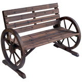 Outsunny Wagon Wheel Wooden Garden Bench with High Back & Armrests – 2-Seater Outdoor Loveseat, Brown