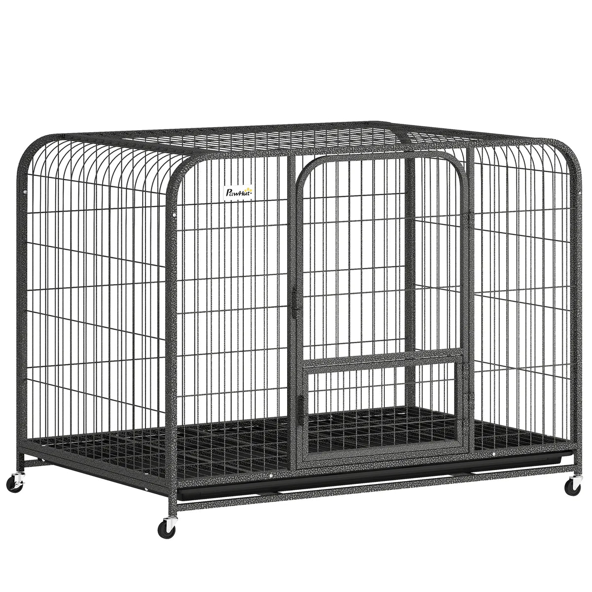 PawHut Heavy-Duty Dog Crate with Triple Doors, Removable Tray and Wheels – 116 x 77 x 88 cm, Small to Large Breeds