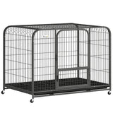 PawHut Heavy-Duty Dog Crate with Triple Doors, Removable Tray and Wheels – 116 x 77 x 88 cm, Small to Large Breeds