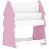 AIYAPLAY Kids Bookshelf with Toy Storage, Double-Sided 3-Tier Bookcase on Wheels – Bedroom Book Rack, Pink