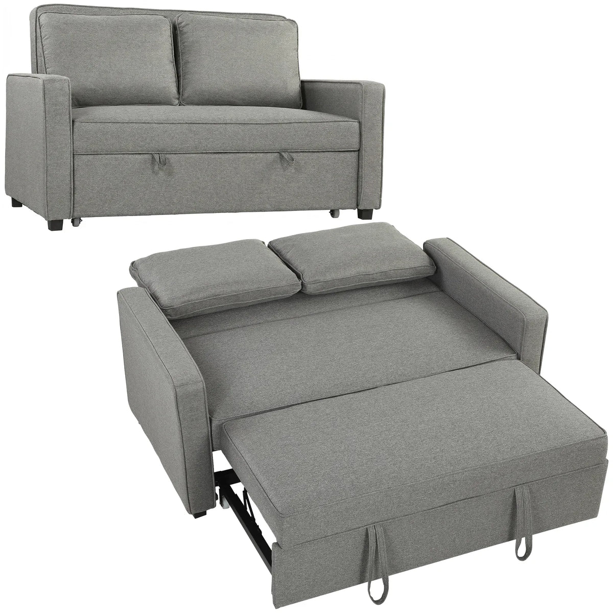 HOMCOM Double Click Clack Sofa Bed with Adjustable Backrest – 3-in-1 Pull-Out Bed for Living Room, Grey