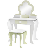 ZONEKIZ Kids Vanity Table Set with Stool, Mirror & Drawer, Flower Design – Girls Dressing Table, White