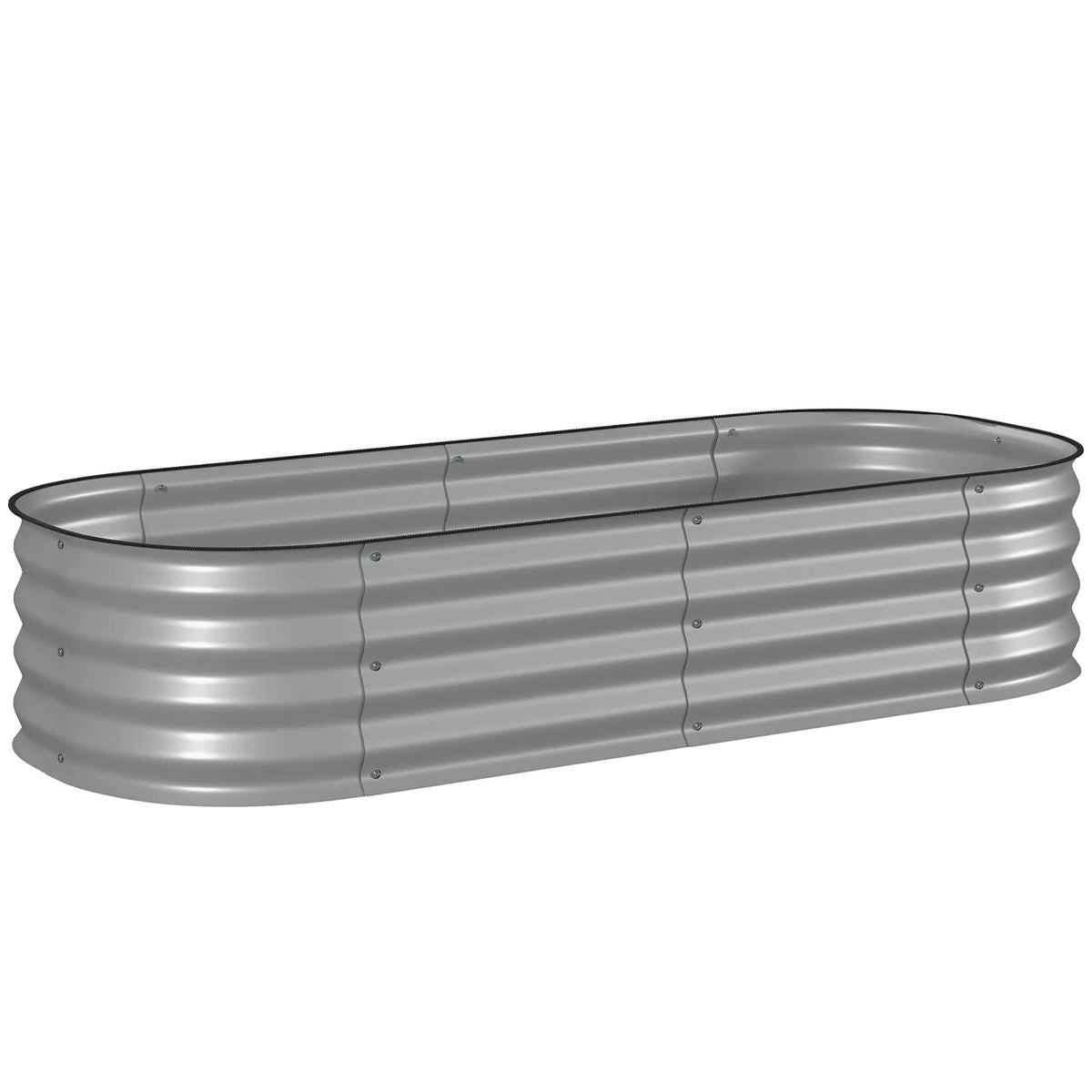 Outsunny Galvanised Steel Raised Garden Bed with Safety Edging, 150 x 62cm – Flowers and Herbs, Silver