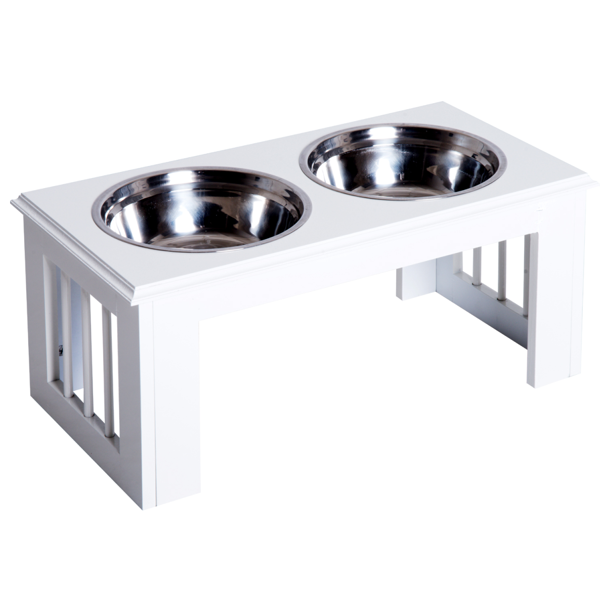 Pawhut Raised Pet Feeder with Double Stainless Steel Bowls – Elevated Food & Water Stand, White