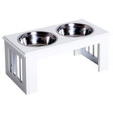 Pawhut Raised Pet Feeder with Double Stainless Steel Bowls – Elevated Food & Water Stand, White