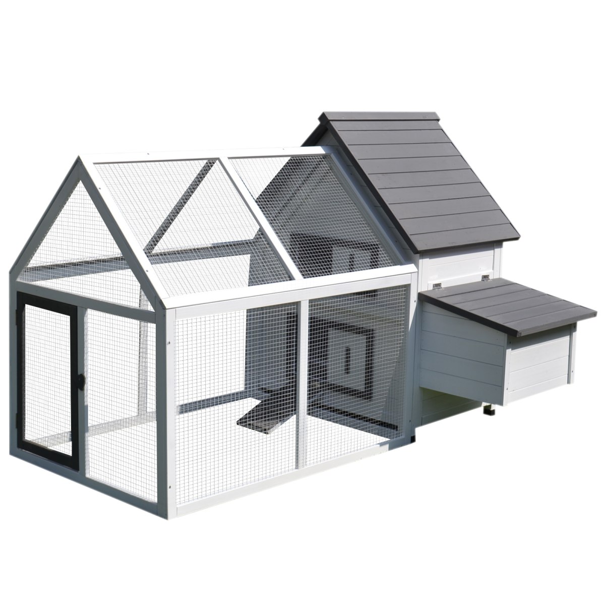 PawHut Wooden Chicken Coop with Nesting Box, Run and Ramp – Fir Wood Hen House with Sloping Roof