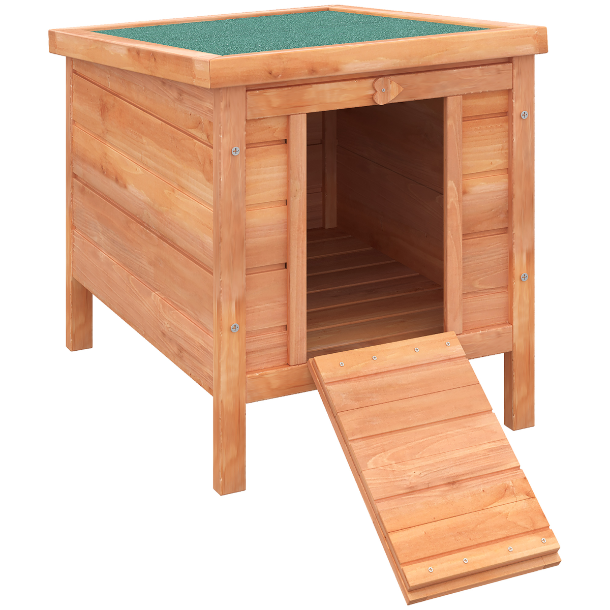 Pawhut Wooden Rabbit Hutch with Drawbridge Ramp, Roof Hatch and Heart-Shaped Lock – Small Animal House