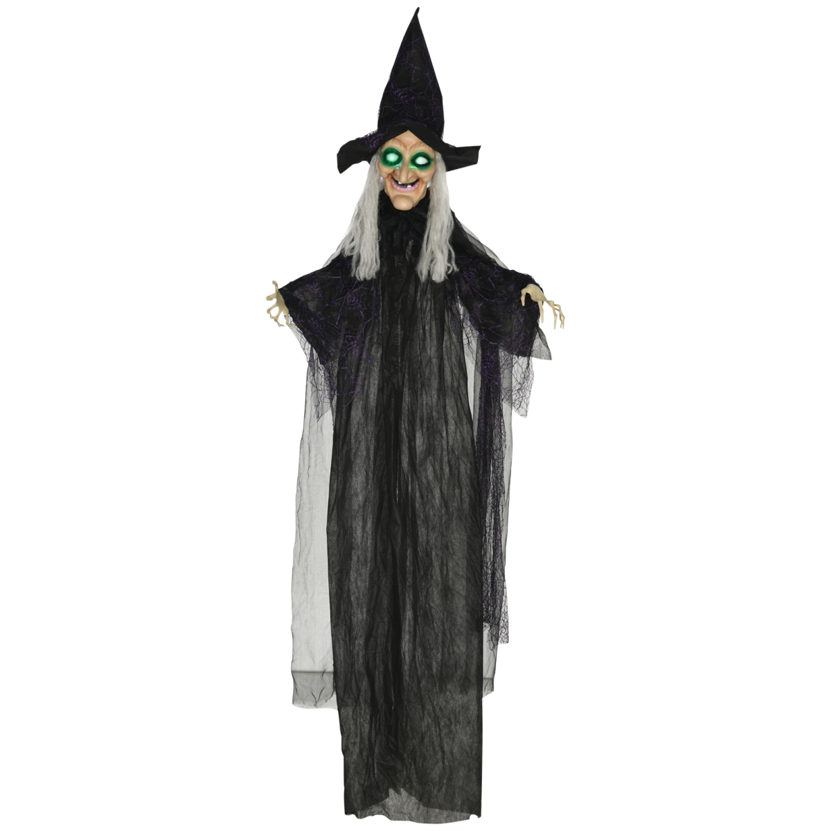HOMCOM Life Size Witch Prop with Light-Up Eyes and Talking Sounds – Halloween Decoration, Black