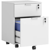 HOMCOM Two-Drawer Lockable Filing Cabinet on Wheels with Hanging Bars – Under Desk Office Storage, White