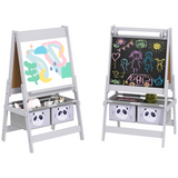 AIYAPLAY 3-in-1 Kids Easel with Paper Roll, Blackboard, Whiteboard and Storage Baskets – Grey