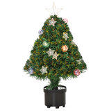 HOMCOM 2ft Pre-Lit Artificial Christmas Tree with Fibre Optic and 60 Warm White LEDs – Tabletop Pot Tree, Green