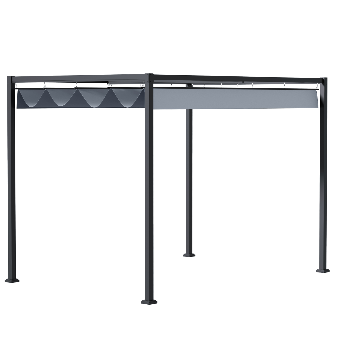Outsunny 4 x 3m Metal Pergola with Retractable UV-Resistant Canopy – Patio Sun Shelter Gazebo, Grey