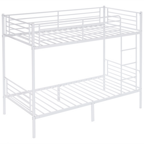 White metal single bunk bed