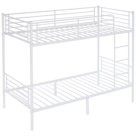White metal single bunk bed