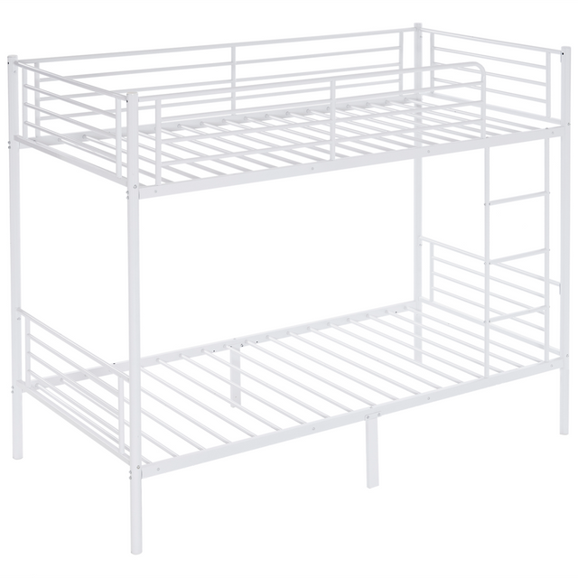 White metal single bunk bed