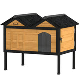 PawHut Wooden Outdoor Cat House with Asphalt Roof, Side Cleaning Door and PVC Curtain – Insulated Cat Shelter