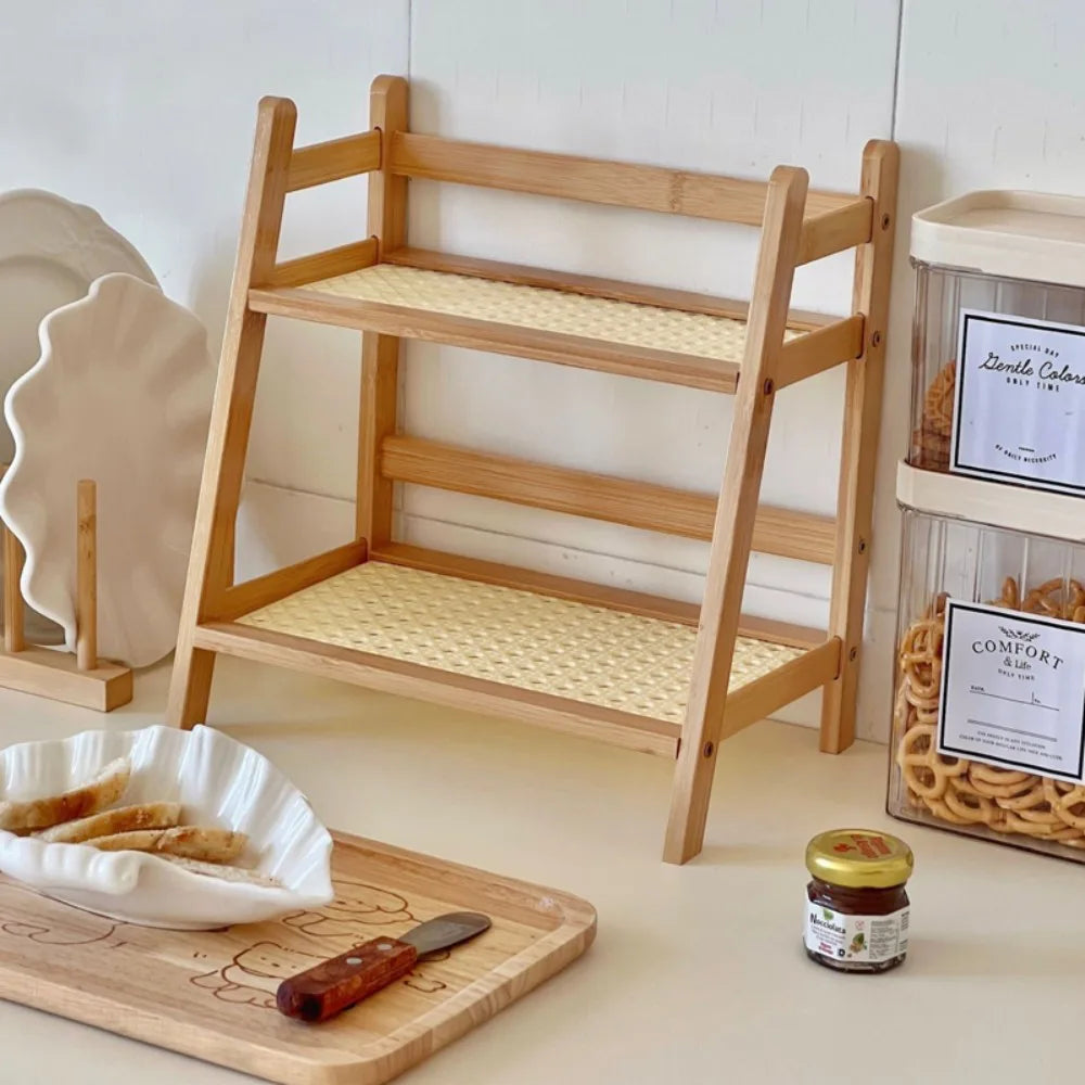 2-Tier Wooden Countertop Organiser Rack – Multipurpose Kitchen Storage Shelf, Large