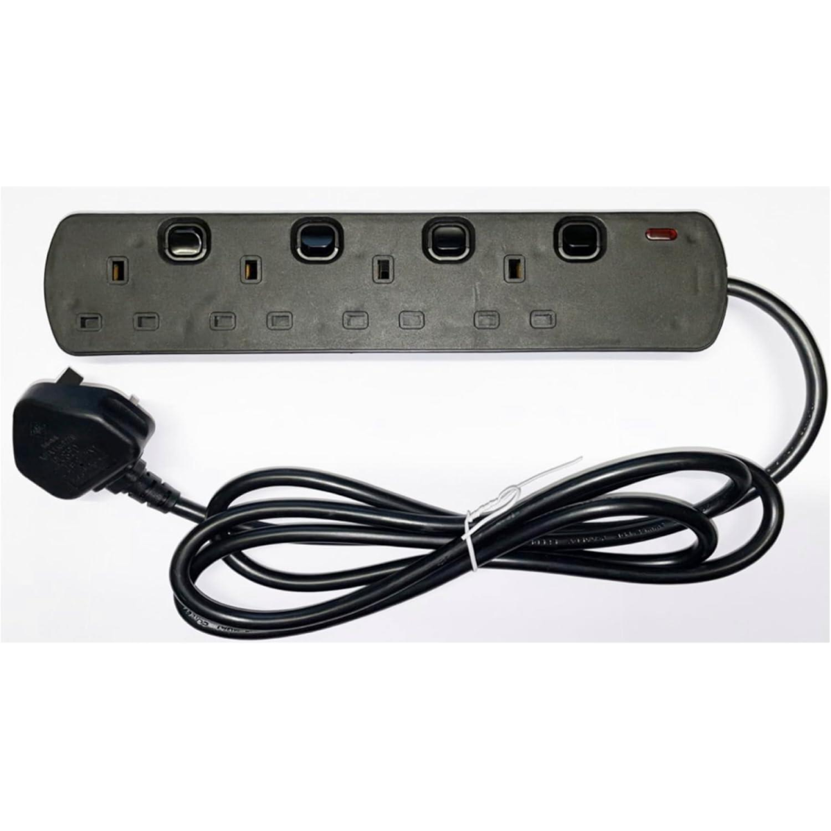 PowerPlus 4 Way 2m Switched Extension Lead with Surge Protection and Thermal Cut-Off – Wall-Mountable, Black