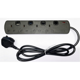 PowerPlus 4 Way 2m Switched Extension Lead with Surge Protection and Thermal Cut-Off – Wall-Mountable, Black