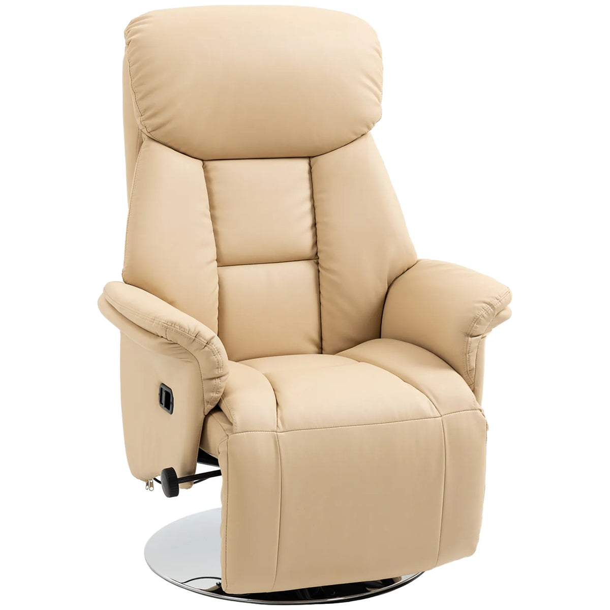 HOMCOM Manual Swivel Recliner Chair with Footrest, Padded Arms & PU Leather – 130° Armchair, Beige