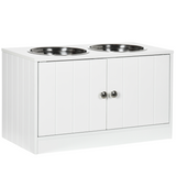 PawHut Raised Dog Feeding Station with 2 Stainless Steel Bowls & Hidden Storage – Large Dogs, White