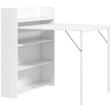 HOMCOM Folding Drop-Leaf Kitchen Table with Storage Shelves – Space-Saving Dining Table, White